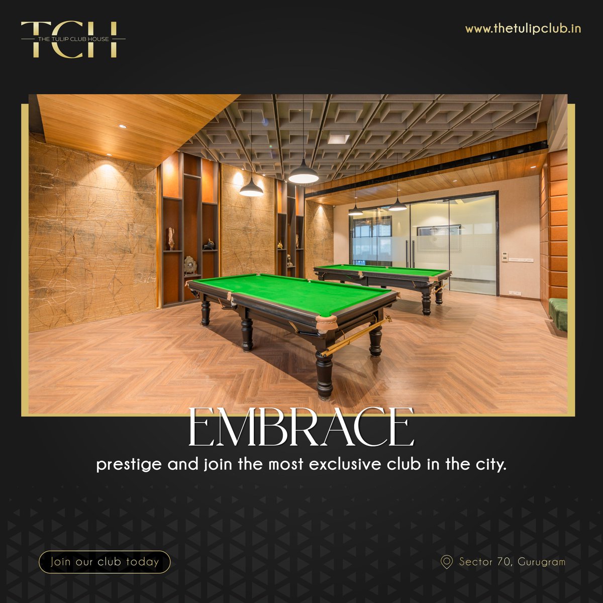 Discover the ultimate in exclusivity and sophistication at TCH Gurugram - the premier private members club in the city. 
.
.
For more info:- thetulipclub.in
.
.
.
#TCHGurugram #PrivateMembersClub #ExclusiveLifestyle #SophisticatedLiving #LuxuryLiving #EliteClub #Prestige