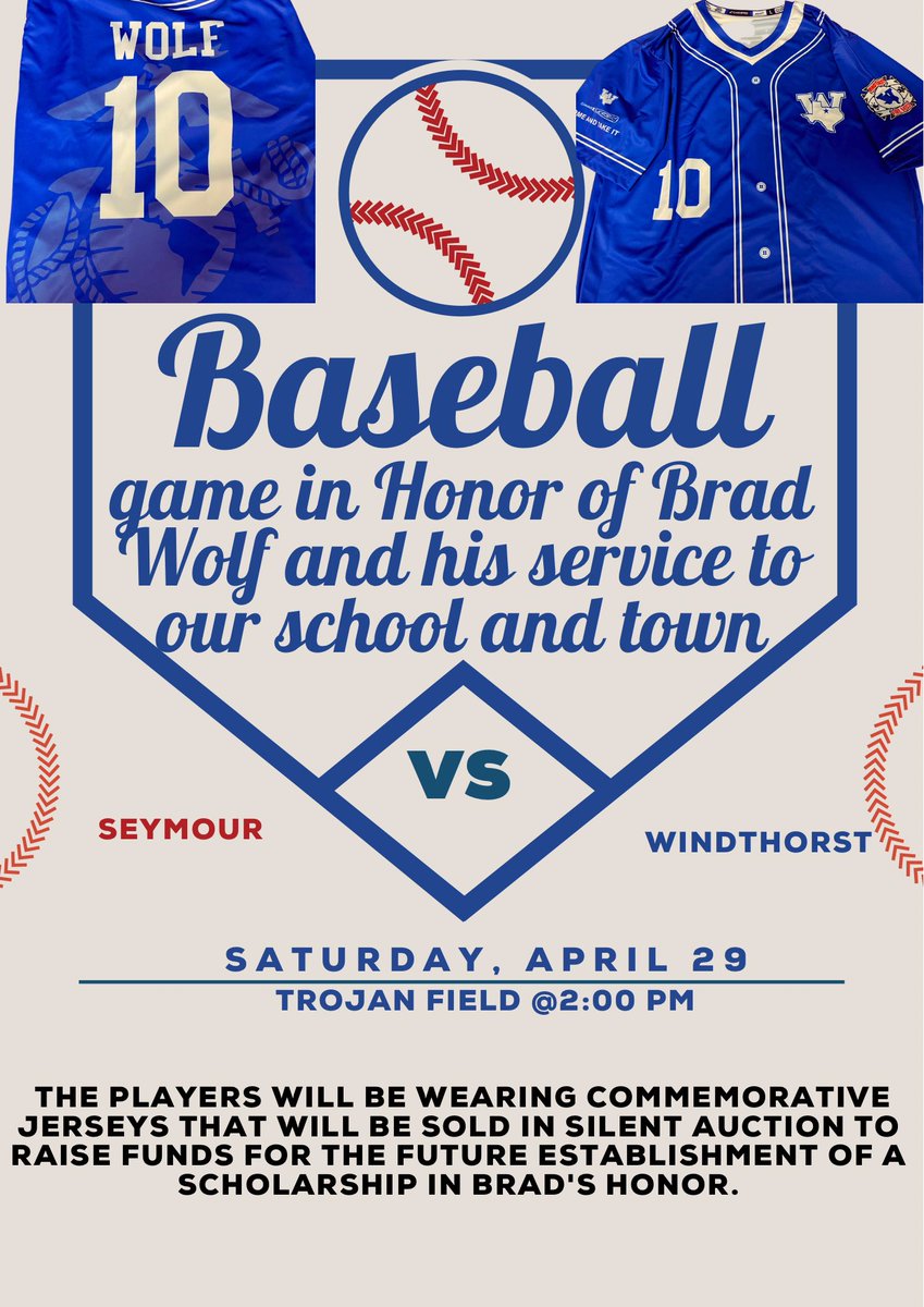 We picked up two good wins last night against Anson and Hawley. 
Reminder that tomorrow is our game against Seymour to Honor Brad Wolf. Come out and join us