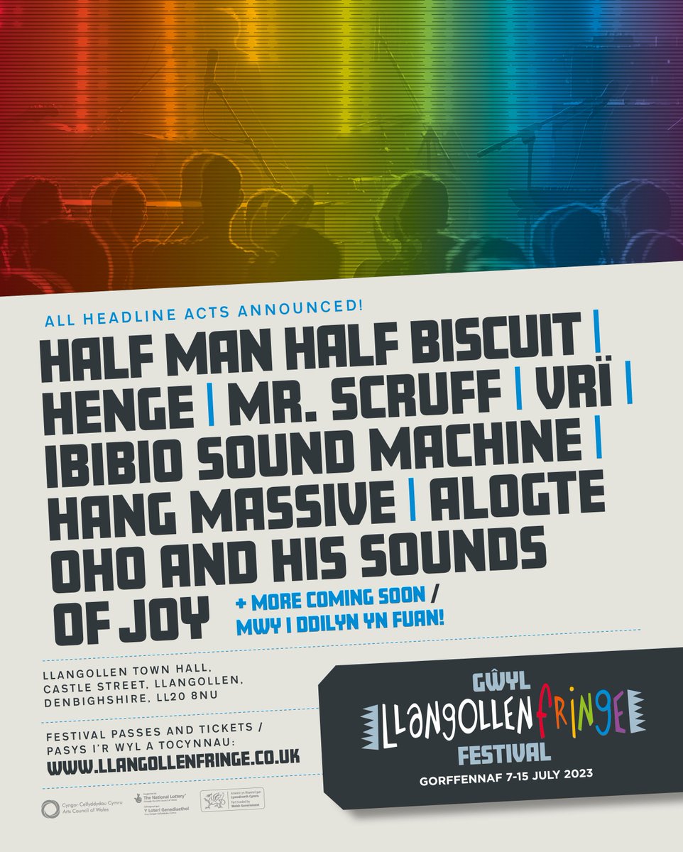 llangollenfring's tweet photo. We're excited to announce our full lineup of headlining acts, including the amazing HENGE, Half Man Half Biscuit, Mr. Scruff, Hang Massive, Ibibio Sound Machine, and now, VRï and Alogte Oho &amp; His Sounds of Joy! Tickets and festival passes available here: https://t.co/wike1EWBWa https://t.co/xNqOEGEpJY