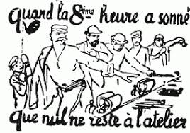 6)Donc pour l’AIT en 1889 le 1er mai (en mémoire des martyrs de Chicago) doit être un jour international de manifestations, de protestations pour les 8 h On encourage les ouvriers à cesser le travail au bout de 8 h. et à déposer, pacifiquement, des pétitions.