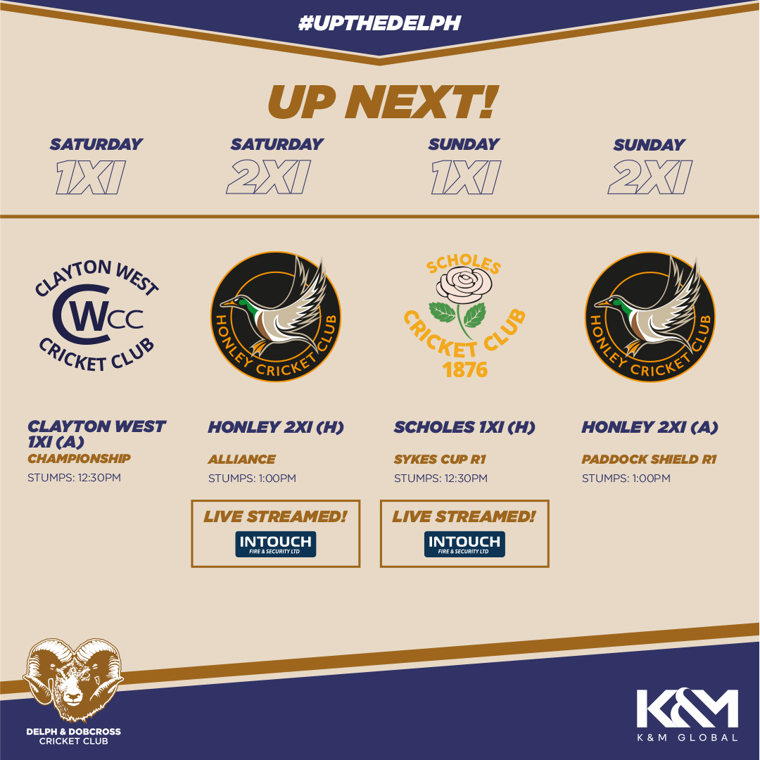 Big double header for the 1sts &amp; 2nds this weekend. No match for the 3rds.

Saturday (league) - 1XI at <a href="/CWCC_cricket/">Clayton West CC</a> with the 2XI at home to <a href="/honleycc/">Honley Cricket Club</a>.

Sunday (Cup) - 1sts home to <a href="/Huddsscholescc/">Scholes CC</a> &amp; 2nds at Honley.

Will we have FrogBox working? Hopefully! #UpTheDelph 💙💛🏏