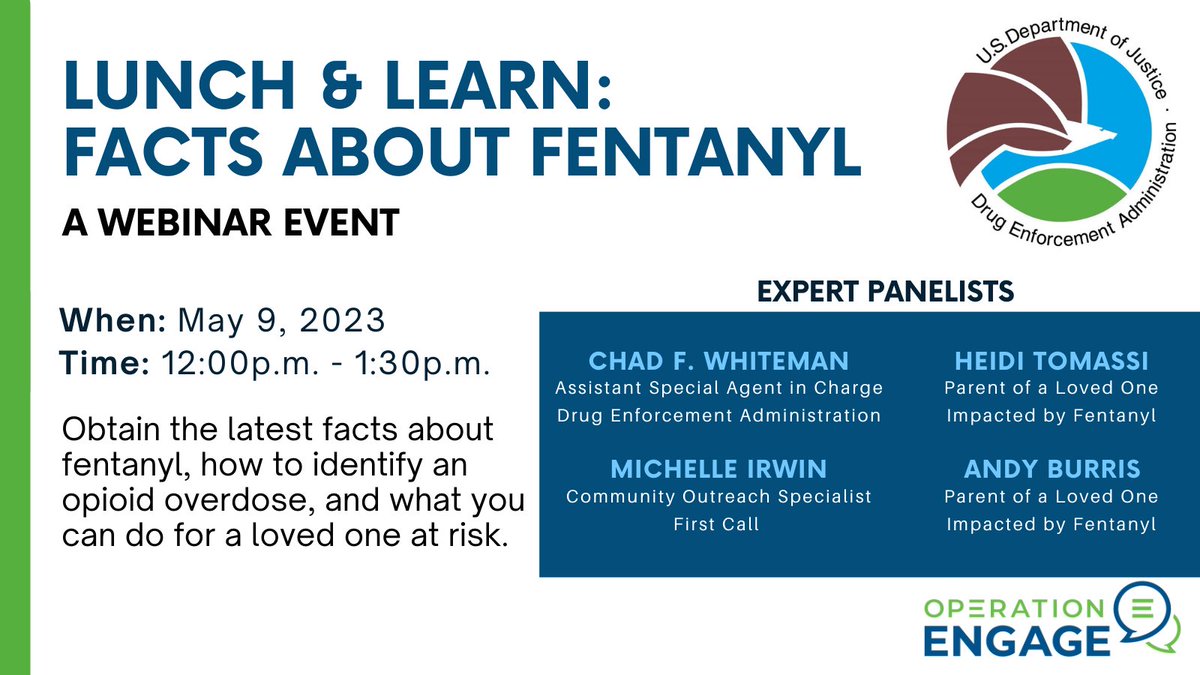 DEAKansasCity's tweet photo. ๐จ๐จ Register now for DEAโs free virtual webinar on May 9, #NationalFentanylAwarenessDay! Learn how illicit #fentanyl in fake pills is the driving force behind hardships and loss in #KansasCity! Sign up for the link at: https://t.co/tVnSDOGtAZ #OpEngageKC @firstcallkc https://t.co/pZ1VjzPPNB