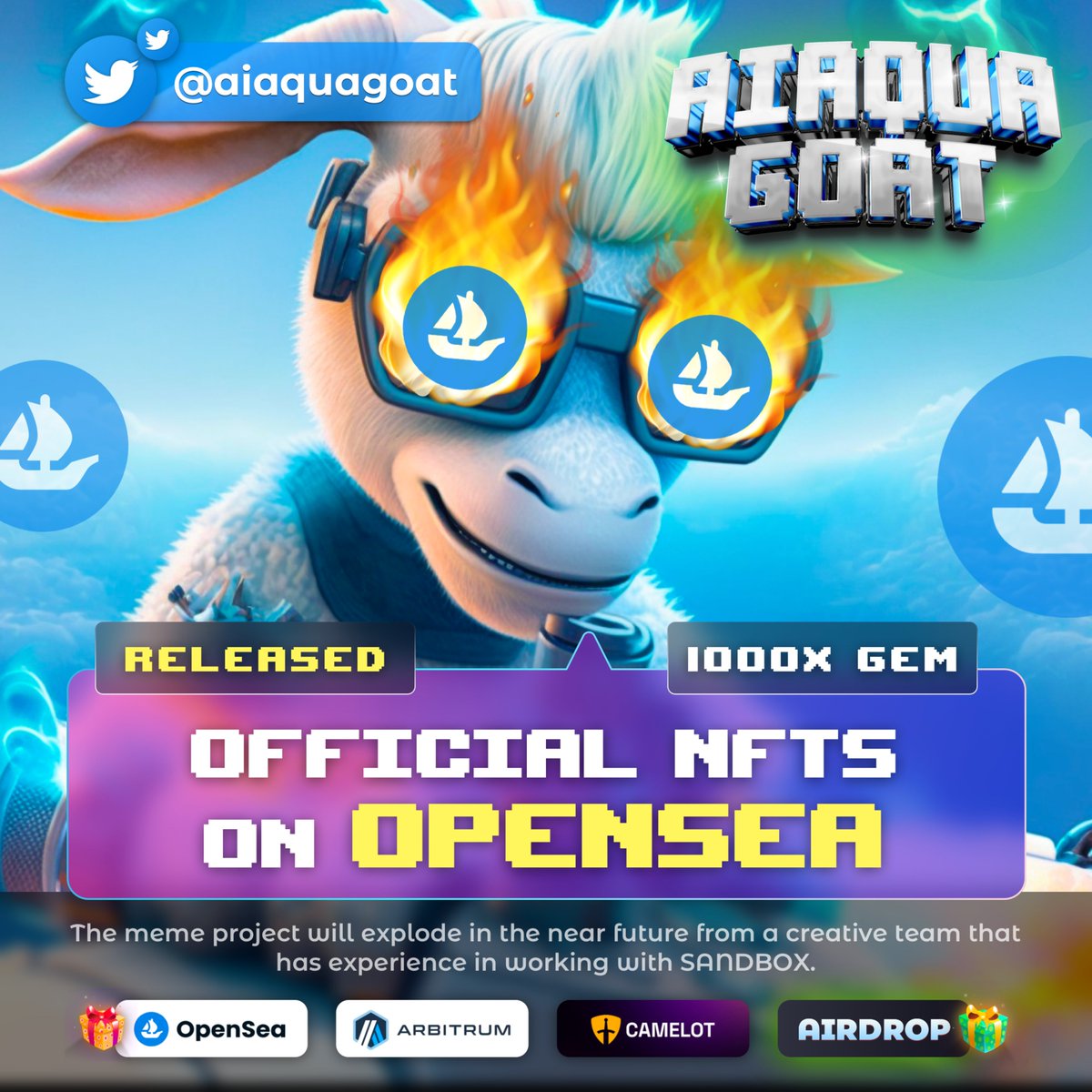 AIAquaGoat | Official OpenSea Released (💙,🧡) tweet media