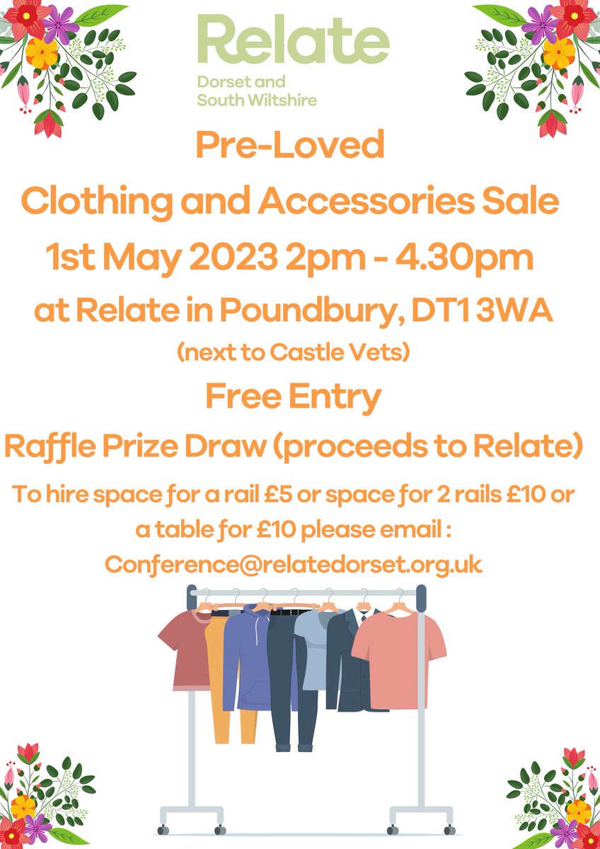 Don't forget THIS MONDAY 1st May is our Pre-Loved sale at our centre here in Poundbury, Dorchester. See you all there!