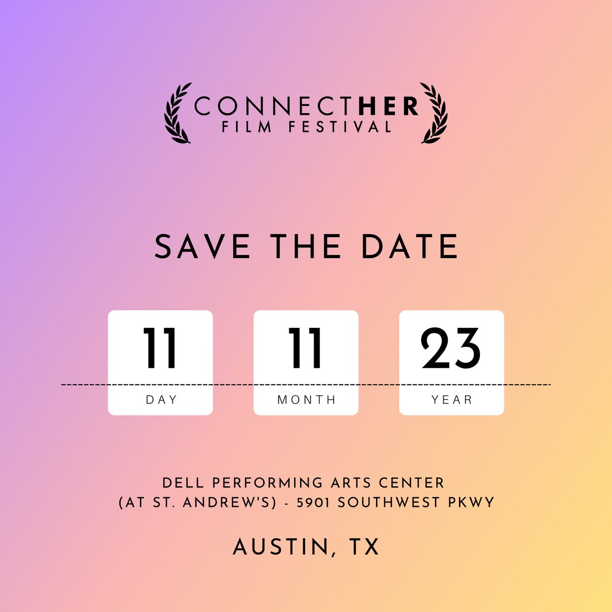 Connecther's tweet photo. Save the date! The 2023 ConnectHER Film Festival will be 11/11 at St. Andrew's! Submissions are now open until 6/1!
#chff23 #connecther #studentfilmfest #girlsinfilm #studentfilmmakers #femalefilmmaker #femalefilmmakerfriday #globalfilmfestival #firsttimefilmmaker https://t.co/vtL8efi8BX
