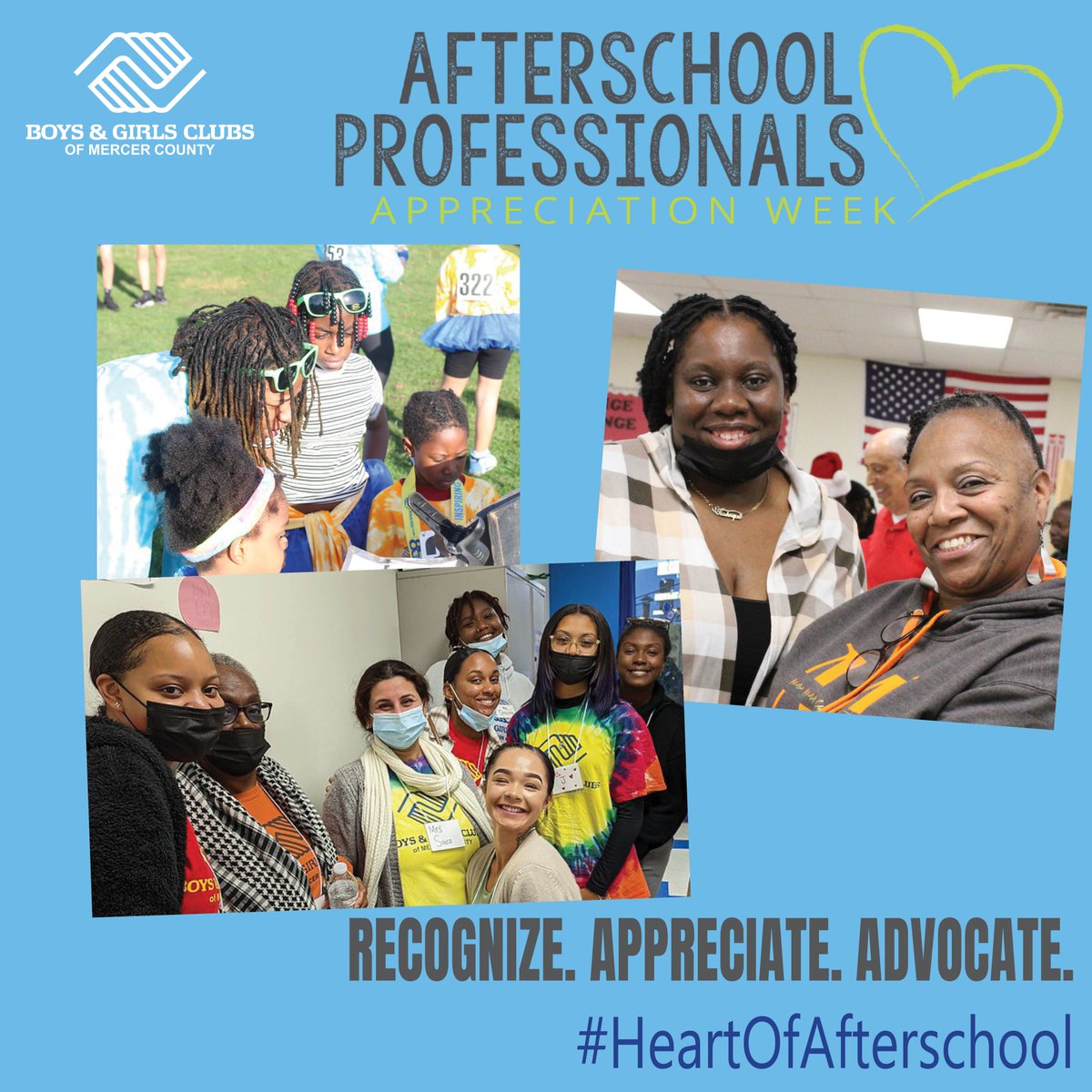 We recognize, appreciate, and advocate for our staff. You make a defference. You provide safe environments, experiences, educational support, promote physical/emotional health, & fun.  Grateful to have you-thank you!   
#AfterSchoolStaffAppreciationWeek   #Heartofafterschool