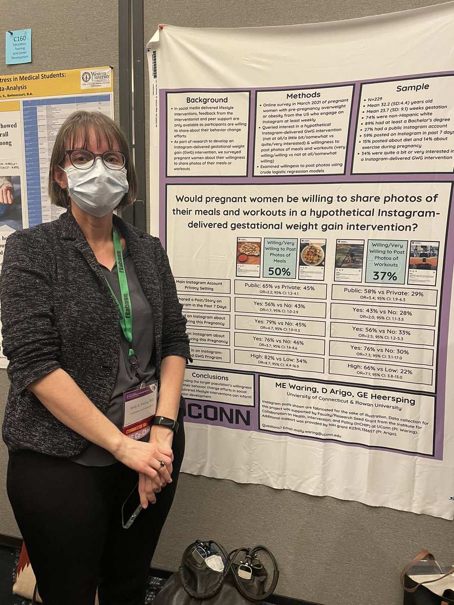 RowanCHASELab's tweet photo. We had a great time at the @BehavioralMed #SBM2023 poster session last night! @irisbercovitz and @GSalvatore0923 presented their award-winning work, as did our collaborators @allysonshughes and @DrMollyWaring. 

Come see us tonight at poster D190. @SBMDigitalHlth @SBM_PASIG https://t.co/gUGgbPs3MW