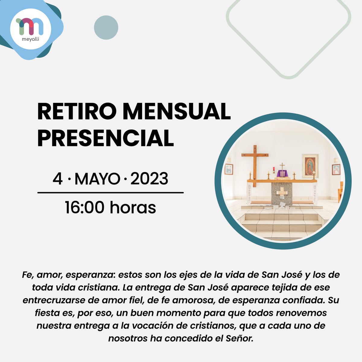 Fe, amor, esperanza: estos son los ejes de la vida de San José y los de toda vida cristiana. Su fiesta es, por eso, un buen momento para que todos renovemos nuestra entrega a la vocación de cristianos.

¡Coméntanos si te emociona asistir al retiro!