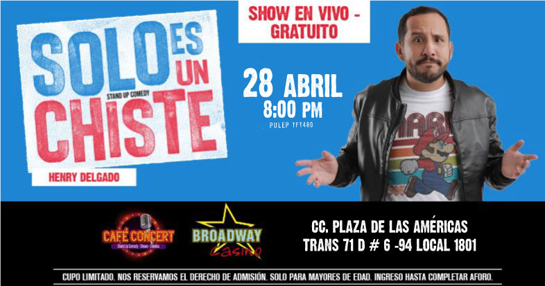¿Listo para una noche de risas y diversión con <a href="/soyhdelgado/">Henry Delgado</a>  ? en el Broadway Casino de Plaza de las Américas este 28 de abril la entrada será totalmente gratis. Solo debes colocar tus datos, indicando que eres invitado de SoyTeatro y obtienes tus boletas📷bit.ly/3oyzP8q
