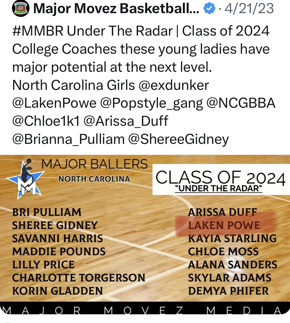 T.J. Tipps (@coachtjtipps) on Twitter photo It’s a honor for some of our Team Hickory Basketball Club young ladies(<a href="/myla_hoover/">Myla Hoover</a>,<a href="/TheyadoreMire/">Damireona B</a>,<a href="/LakenPowe/">Laken Powe #44 2024</a>)@ to be mentioned on these lists of 2024 Major Ballers this early in the season. We plan on adding some more names to these lists. <a href="/MMBR_CoachGBell/">Major Movez Basketball Review #MMBR</a> It’s a honor for some of our Team Hickory Basketball Club young ladies(<a href="/myla_hoover/">Myla Hoover</a>,<a href="/TheyadoreMire/">Damireona B</a>,<a href="/LakenPowe/">Laken Powe #44 2024</a>)@ to be mentioned on these lists of 2024 Major Ballers this early in the season. We plan on adding some more names to these lists. <a href="/MMBR_CoachGBell/">Major Movez Basketball Review #MMBR</a>