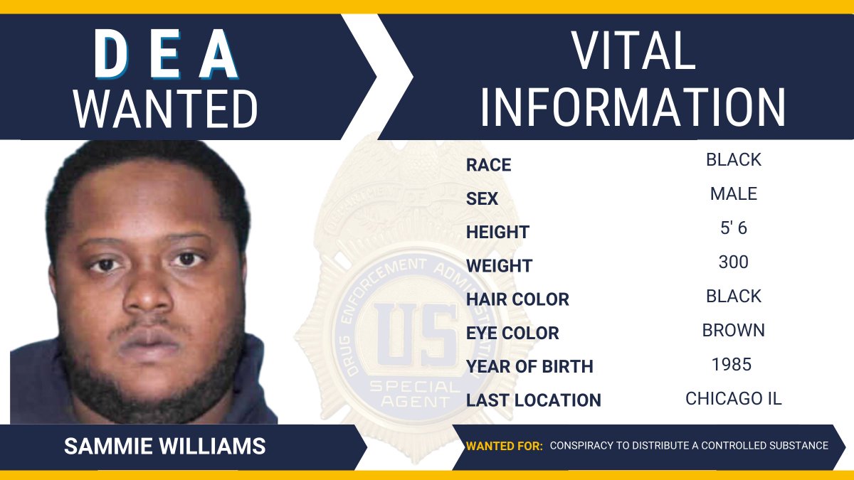 FugitiveFriday: @DEAOmahaDiv is looking for Sammie Williams, wanted for  Conspiracy to Distribute a Controlled Substance. Learn more about this  fugitive and find out about submitting a tip to the @USMarshalsHQ at  https://t.co/8SIyaoQKv5, image size:1200x675