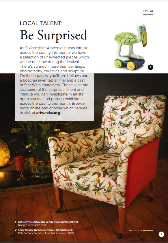 OxonArtweeks's tweet image. The gorgeous Art edition of the OX magazine (May 2023) selects 12 pieces on show during Artweeks showcasing a breadth of art and craft on display, from chairs and jigsaws to bellow and boats that might surprise you!
oxmag.co.uk/articles/oxfor… 
#oxfordshireartweeks