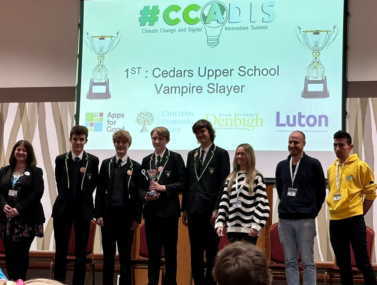 So proud of our students 😀🏆- #CCADIS 2023 winners @Cedars_Upper Vampire Slayers team. Well done! …but well done to all @ChilternLT schools’ students who took part today - you were ALL worthy competitors- we salute you all! Thank you @darcyprior and all who made today happen