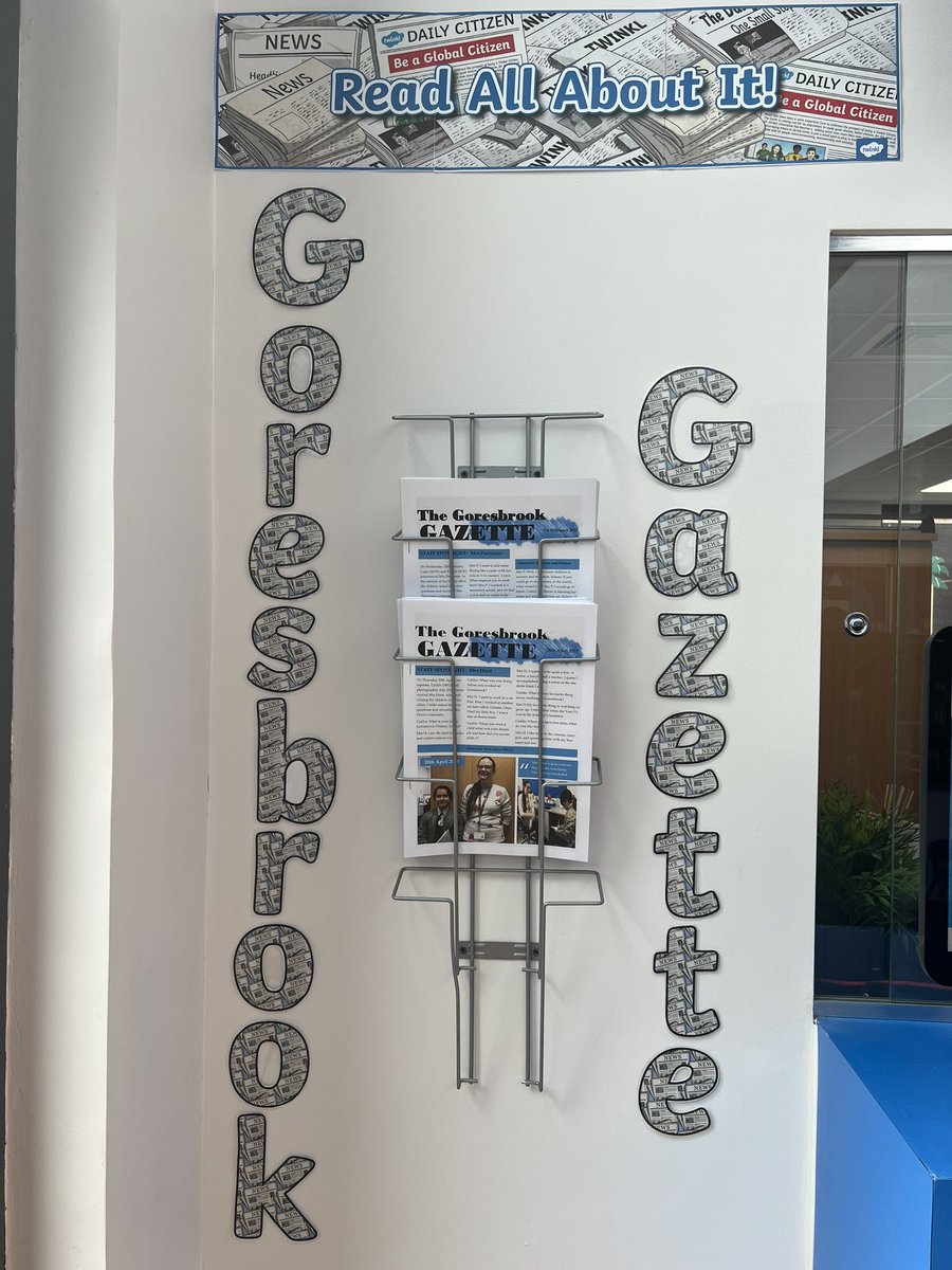 Our new space dedicated to the <a href="/GbsGazette/">GBS Gazette</a>! Huge thank you to <a href="/MrsHirst_GBS/">Mrs Hirst</a> and the lovely office staff for creating such a fantastic display area! Parents, if you are in the office, please feel free to grab yourself a copy! 📰