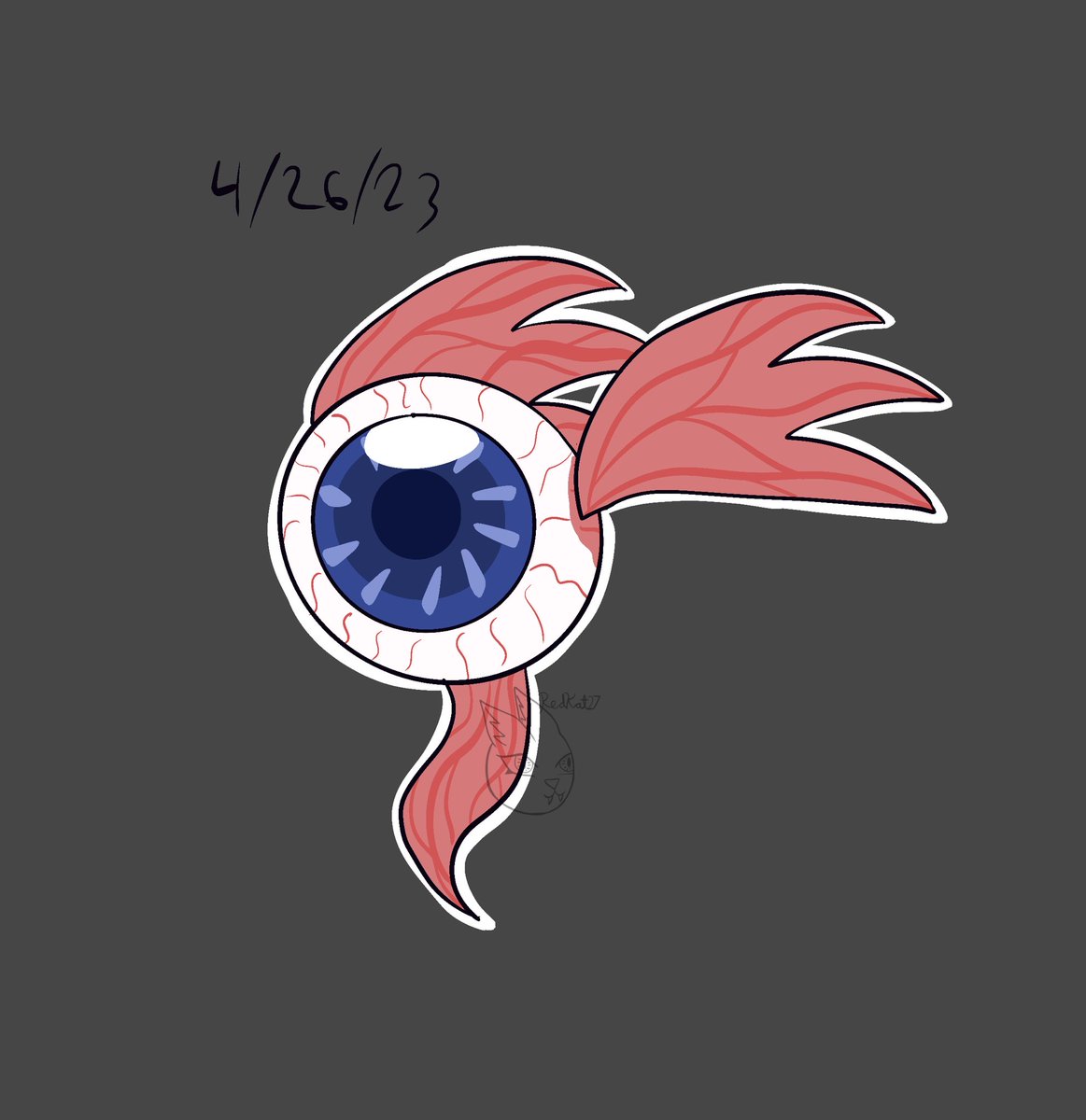Redkatland's tweet photo. A sticker like design for Blinky the flying eyeball from my personal project Night and Day.

#oc #flyingeyeball #cute #creepy https://t.co/LgLOoEhuLG