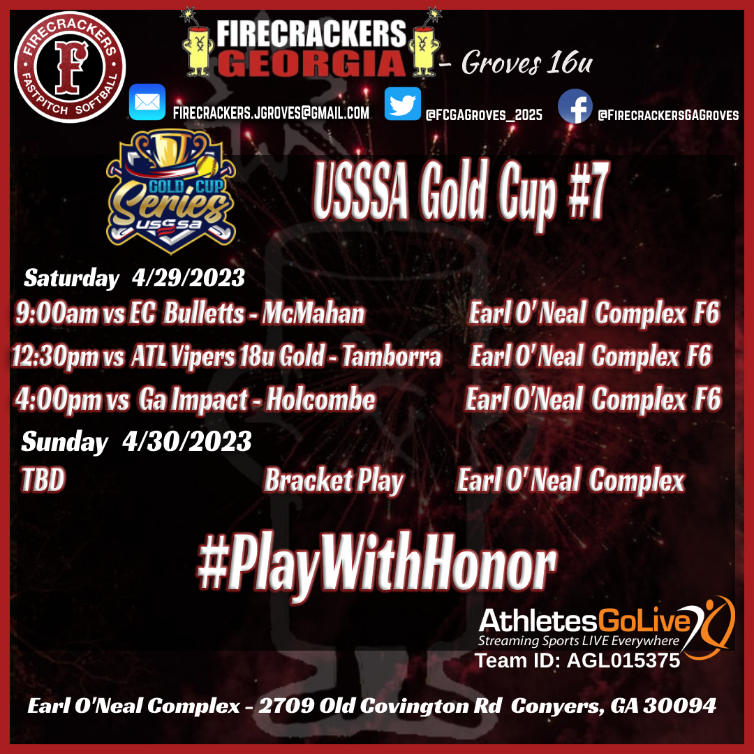 FCGA 07 Alumni Prospects (@fcgeorgia_2025) on Twitter photo Back at it again this weekend against some amazing competition! Check us out on <a href="/AGLSoftball/">AthletesGoLive Softball</a> AGL ID: AGL015375. 🧨🧨💥 #FirecrackersSoftball #FCNation #BeTheHunter
<a href="/JGFC07/">J. Groves</a> <a href="/FirecrackersGe1/">Firecrackers Georgia</a> <a href="/Firecrackersinc/">Firecracker Softball</a> @Los_Stuff Back at it again this weekend against some amazing competition! Check us out on <a href="/AGLSoftball/">AthletesGoLive Softball</a> AGL ID: AGL015375. 🧨🧨💥 #FirecrackersSoftball #FCNation #BeTheHunter
<a href="/JGFC07/">J. Groves</a> <a href="/FirecrackersGe1/">Firecrackers Georgia</a> <a href="/Firecrackersinc/">Firecracker Softball</a> @Los_Stuff