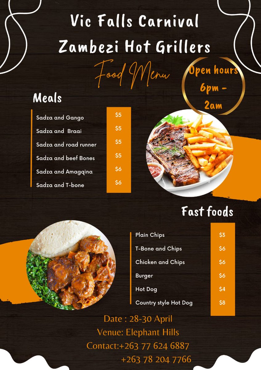 Be on the look out for Zambezi Hot Grillers at 11th Edition of the Vic Falls Carnival <a href="/VicFallCarnival/">Vic Falls Carnival</a> @Fir_Shep <a href="/i_sibanda/">Innocent Sibanda</a> <a href="/Tynoeh35/">Denny</a> @77Tenkoh