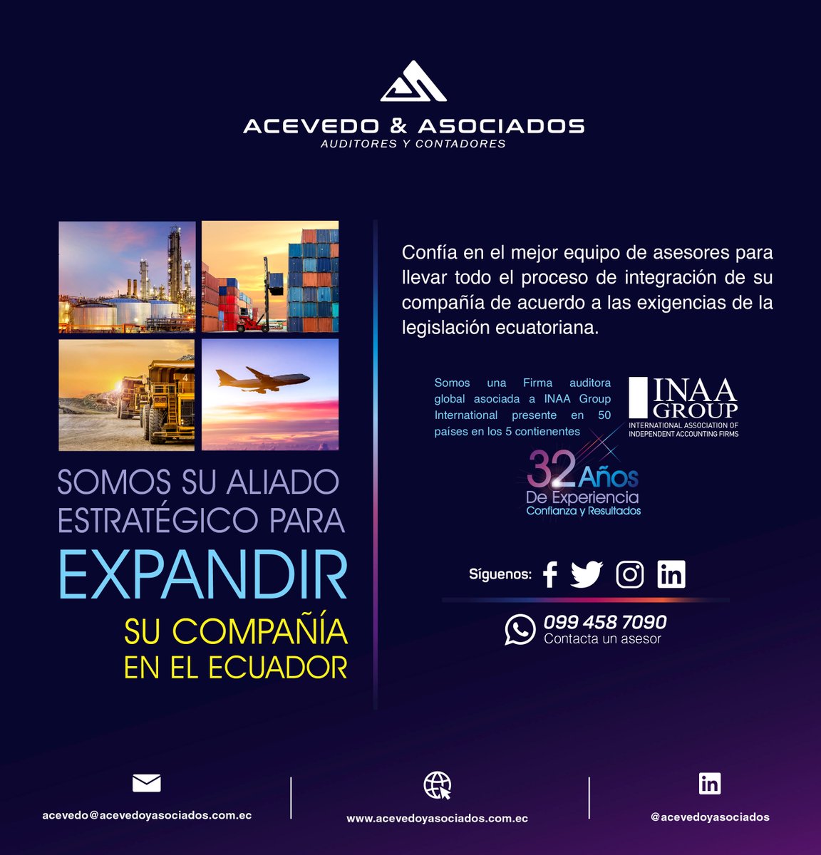 aya__group's tweet photo. ¿Necesita abrir una sucursal de su empresa en el Ecuador? Nuestro trabajo, experiencia y conocimientos sobre la legislación ecuatoriana más un equipo de asesores y gestores profesionales lo ayudaran con todo el proceso de integración. @aya__group @INAAGroup  #32Años https://t.co/wnONiGjrqi