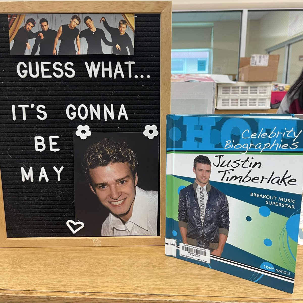 Who doesn’t love a clever micro-display in the library? Seeing if I can compete with the @JJESOwls signs… Happy last school day of April (and last day for School Library Month) - when we get back on Monday… #itsgonnabemay @jtimberlake @njasl #nationalschoollibrarymonth