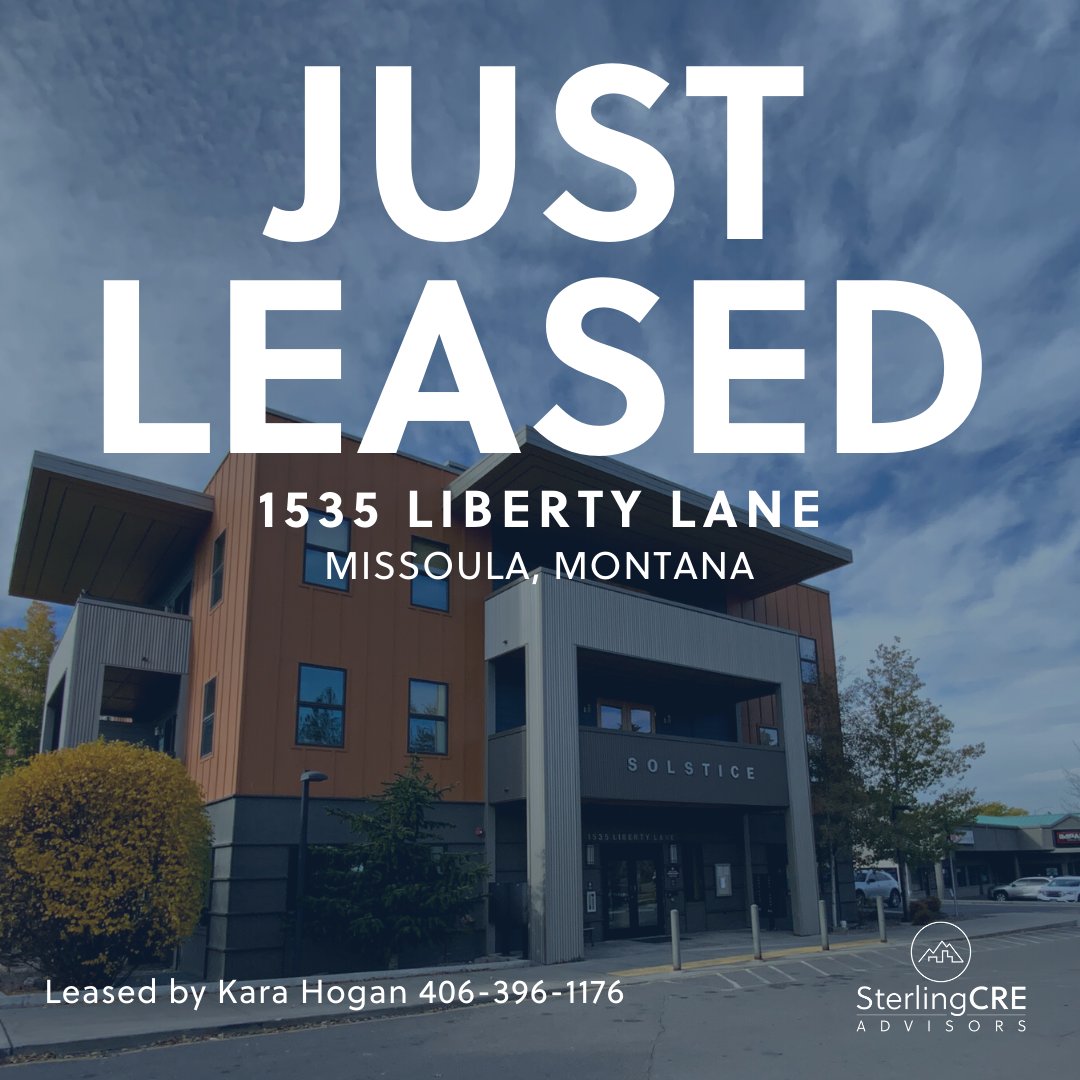Sterling_CRE's tweet photo. Just Leased! Stellar office space at the corner of West Broadway and Russell Street in Missoula is now occupied by a new tenant with room to grow.  Ready to get your Montana office spaced leased? Contact Kara Hogan at 406-396-1176.
.
.
.
.
.
.
#justleased #missoulaoffice https://t.co/rYLqJZvNO0