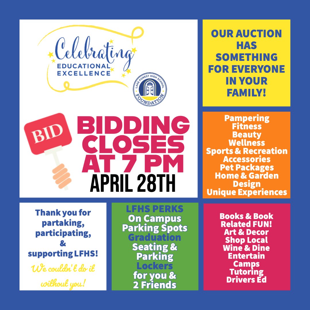 Today is the day! Looking forward to seeing everyone at our Annual Spring Luncheon today at Knollwood.  Remember the raffle closes at noon today and the silent auction is open until 7pm.   LFHSLUNCH2023.givesmart.com