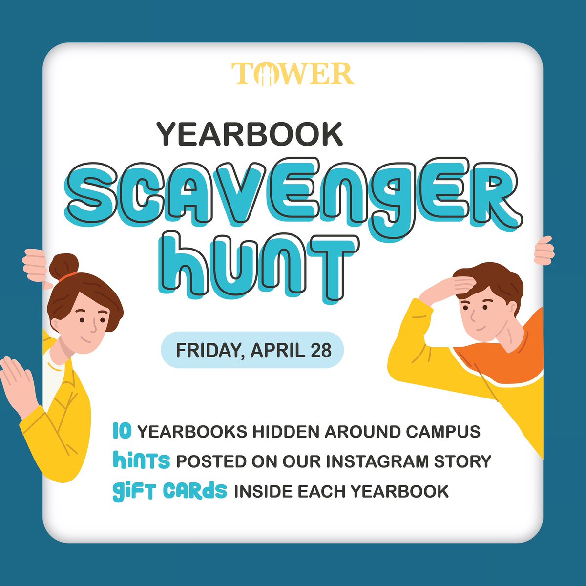 It's time for our 2nd Annual Yearbook Scavenger Hunt! Throughout today, 10 yearbooks will be hidden around campus; each comes with a gift card and a shoutout on our story! We'll see you there! ;)
#thisisnorthwest #oabaab #scavengerhunt