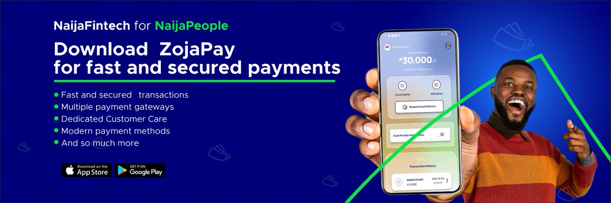 zojapay's tweet image. We sabi wetin #NaijaPeople want when dem dey use #FintechApps because we sef na #NaijaBusiness 

#DownloadZojaPay because we be #NaijaFintechForNaijaPeople 

#JoinTheSabiGang #SabiPeople
#securedpayment #stresslessbanking #Zojapay #NaijaFintechForNaijaPeople