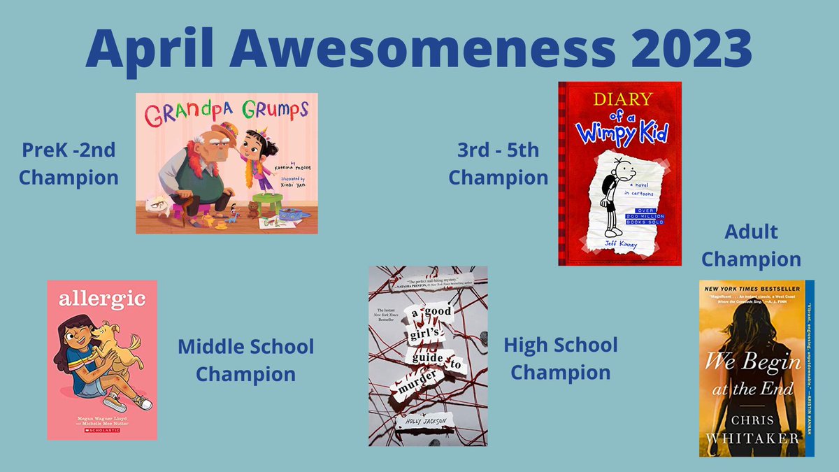 BCSD Library Media Services (@bcsdlibmedia) on Twitter photo The 2023 April Awesomeness is literally in the books!!! Here are this year's winners. Thank you to all who participated and made it a success! <a href="/BibbSchools/">Bibb County Schools</a> #Built4Bibb #Bibbreads @PorterLeaders The 2023 April Awesomeness is literally in the books!!! Here are this year's winners. Thank you to all who participated and made it a success! <a href="/BibbSchools/">Bibb County Schools</a> #Built4Bibb #Bibbreads @PorterLeaders