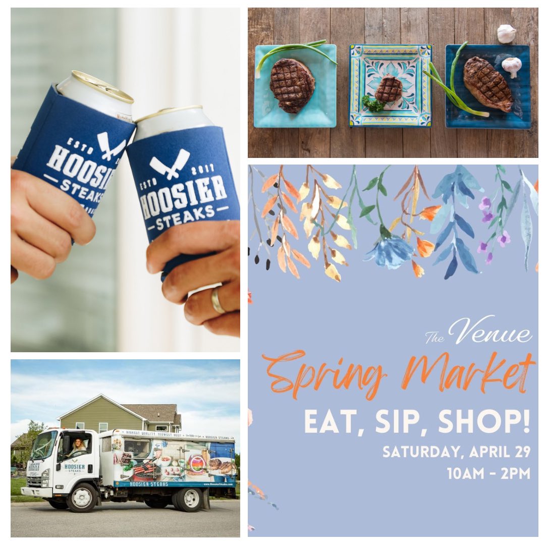 KOKOMO - The Hoosier Steaks Truck will be parked this Saturday, April 29th from 10am-2pm at The Venue at Brookestone.  Come shop the truck and other great vendors at the Spring Market.  🔥Specials: $1.00 off Boneless Pork Chops and $0.50 off Ground Sausage.