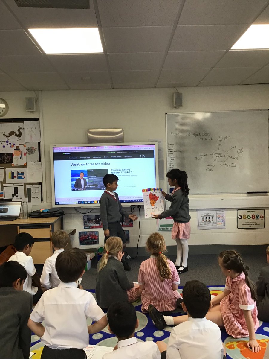 BGS_LowerSch's tweet photo. #BGS_Year2 became meteorologists and created weather forecasts informing people about the weather in the Amazon rainforest today #BGS_Project #BGS_collaboration #rainraingoaway #herecomesthesun https://t.co/VzNr5t79U8