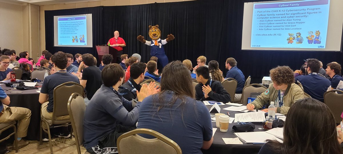 A special guest is welcoming our top 10 #NCCDC teams this morning! Alan CyBear, with the @thecybears, is reminding these students to keep their systems secure this weekend! #cultureofcybersecurity #mascot