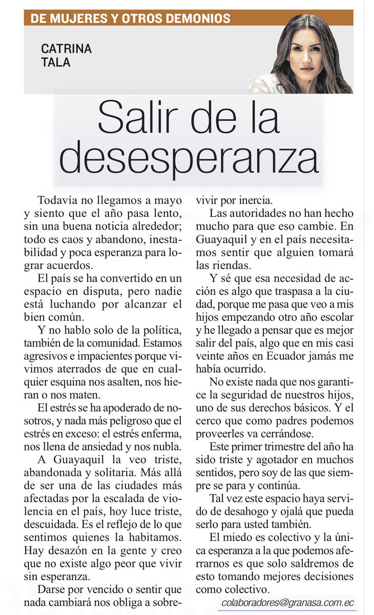 Me desahogué escribiendo esta columna. 
Ojalá haga el mismo efecto en usted.