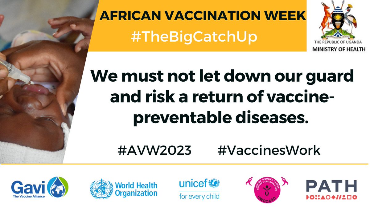 ntvuganda's tweet photo. AD: The African Vaccination Week is a reminder of how immunization is essential to enable children grow healthy and have a #BetterStartInLife.
#AVW2023 #VaccinesWork
@MinofHealthUG
@UNICEFUganda
@WHOUganda
@PATHtweets
@Gavi https://t.co/OAIDacnVZy