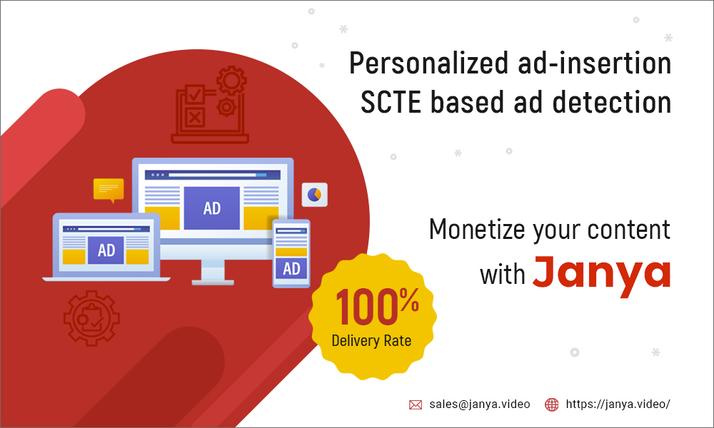 Janyavideo's tweet image. Janya uses #SCTE based ad detection to identify ads in the live feed and replace them with personalised ads. This dynamic #adinsertion process eliminates the latency between the ad and the content. Use Janya&apos;s dynamic ad delivery feature and turn your content into money.