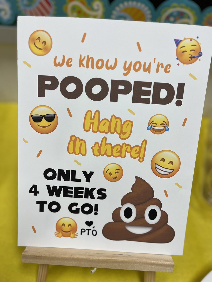 GESGatorPTO's tweet photo. A little pick-me-up for our @GESGATOR staff on this rainy Friday. Only 4 weeks until summer break!!!!💩🤗😁 https://t.co/iANUwbEXpx
