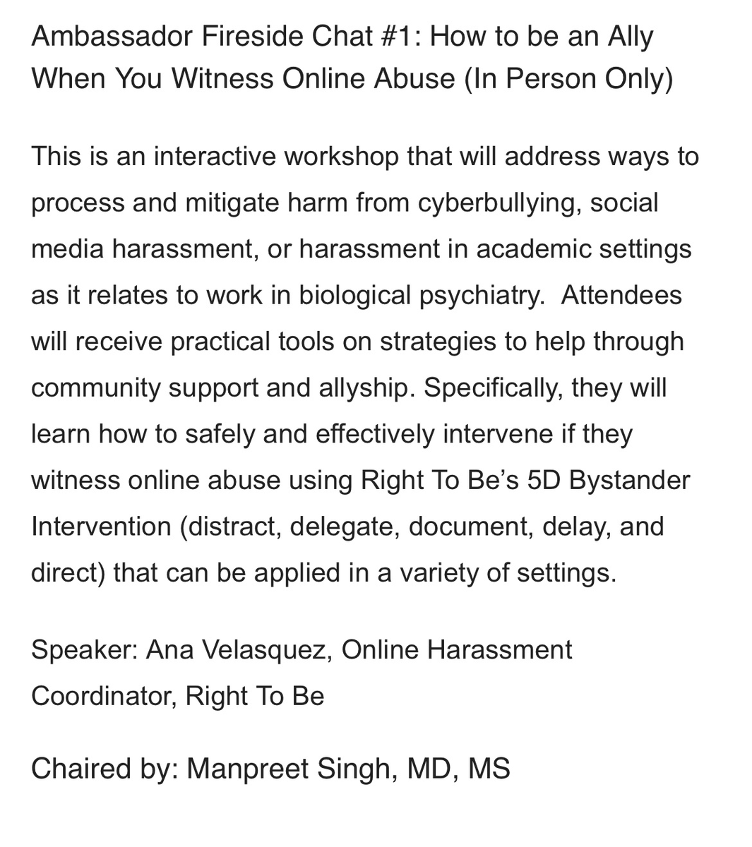 Join us today at 11:30 AM in AQUA EF for an Ambassador fireside chat “How to be an Ally When You Witness Online Abuse” @doctorhopemd @pshrink #SOBP2023
