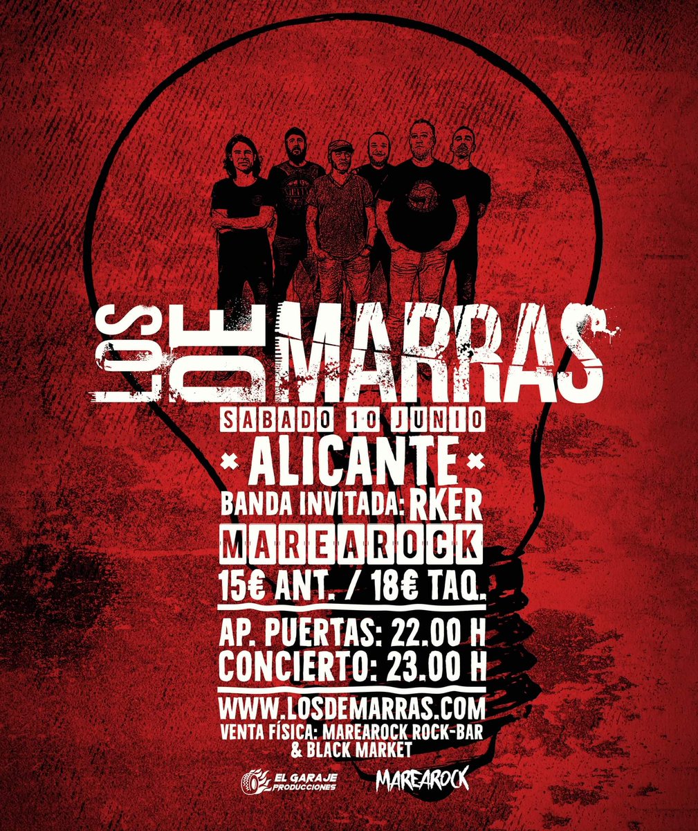 🔥 <a href="/losdemarras/">Los de Marras</a> en <a href="/salamarearock/">Sala Marearock</a> #Alacant 🔥

el SÁBADO 10 de JUNIO, a partir de las 22h junto a los colegas de RkeR

Venta de Entradas Online: entradium.com/events/los-de-…