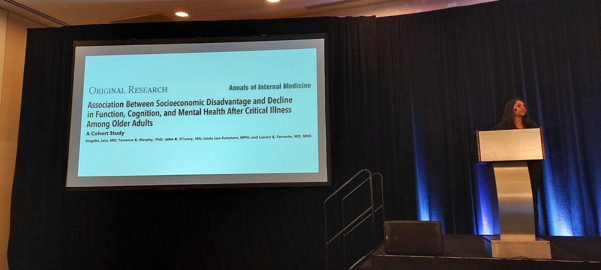 High impact work on socio-economic disadvantage and older adults outcomes following critical care being report by @snigdhajain89. Early career faculty are the lifeblood of our @PepperOAIC network and the promise of improving health in #aging!