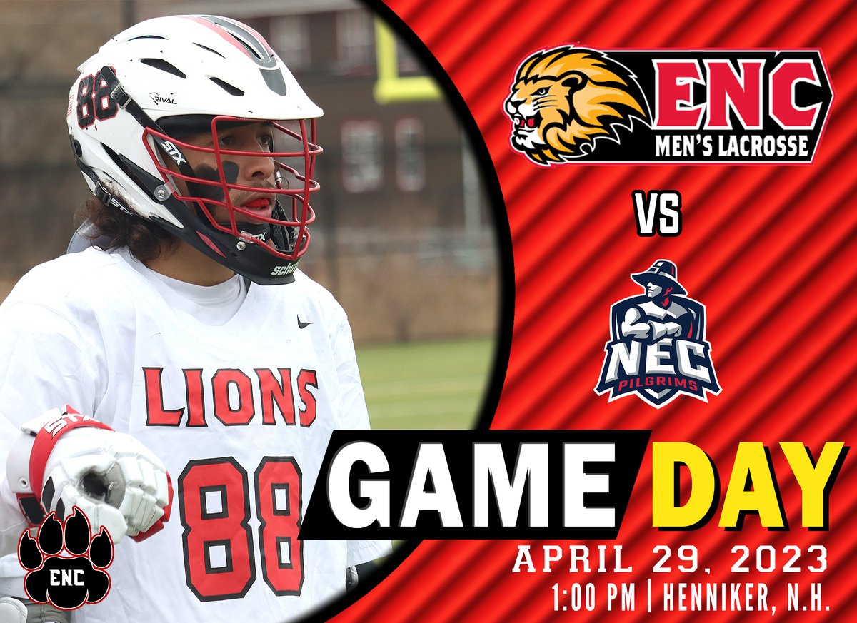 ENCAthletics's tweet photo. 🥍🏆 𝐆𝐀𝐌𝐄𝐃𝐀𝐘❗

@ENC_MLax treks to New England College TODAY for the @NECCathletics Championship #GoENC 

📍 Henniker, N.H.
⏰ 1pm
📈 📺 https://t.co/NEYaGZU1Nc https://t.co/R9yHhCTaDR