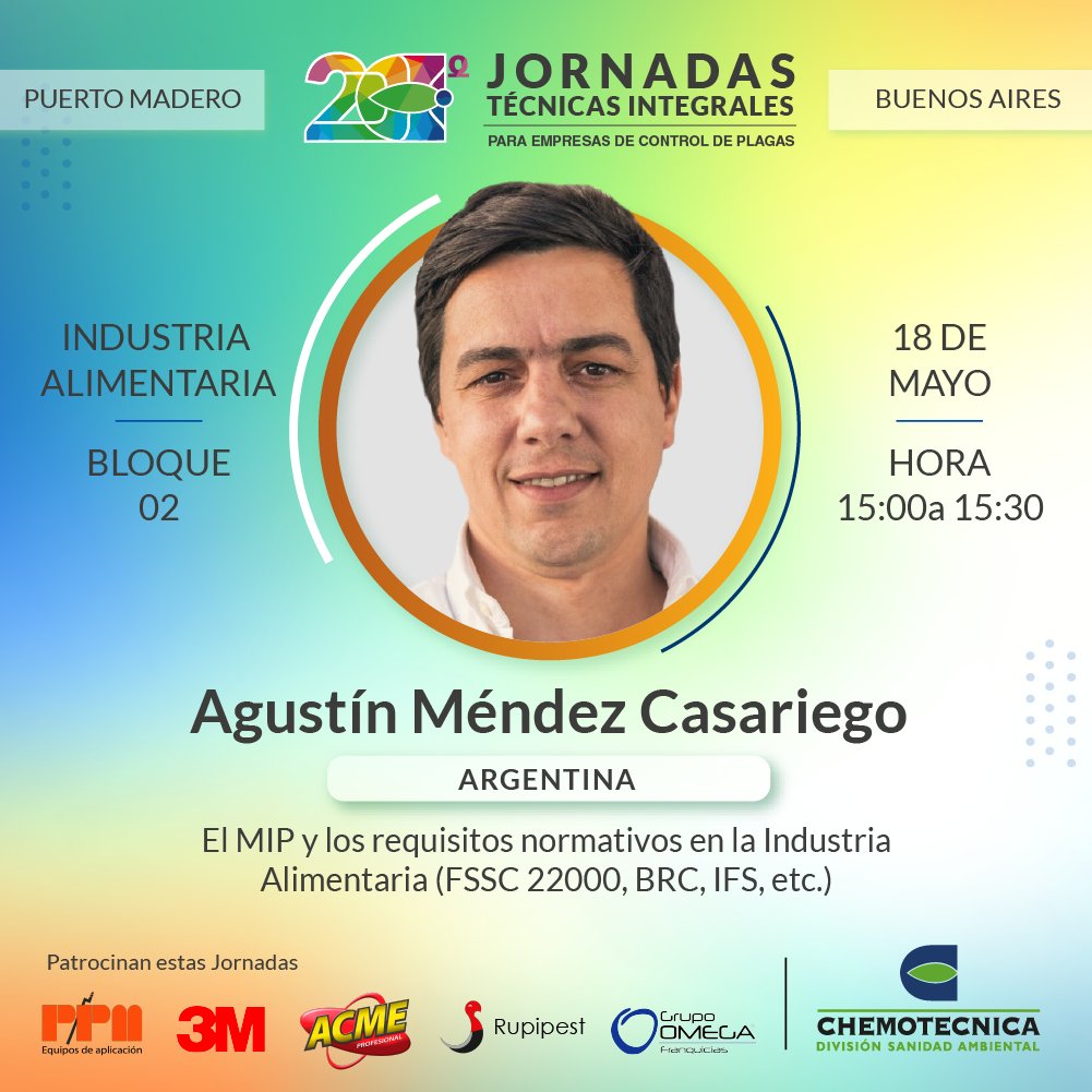 Seguimos presentando a los DISERTANTES de las 20mas. Jornadas Tecnicas para Empresas de Control de Plagas que organiza Chemotecnica.
Como todos los años convocamos a los principales referentes del Sector para poder capacitarlos! 🙌
#capacitaciones #jornadaschemo #controldeplagas