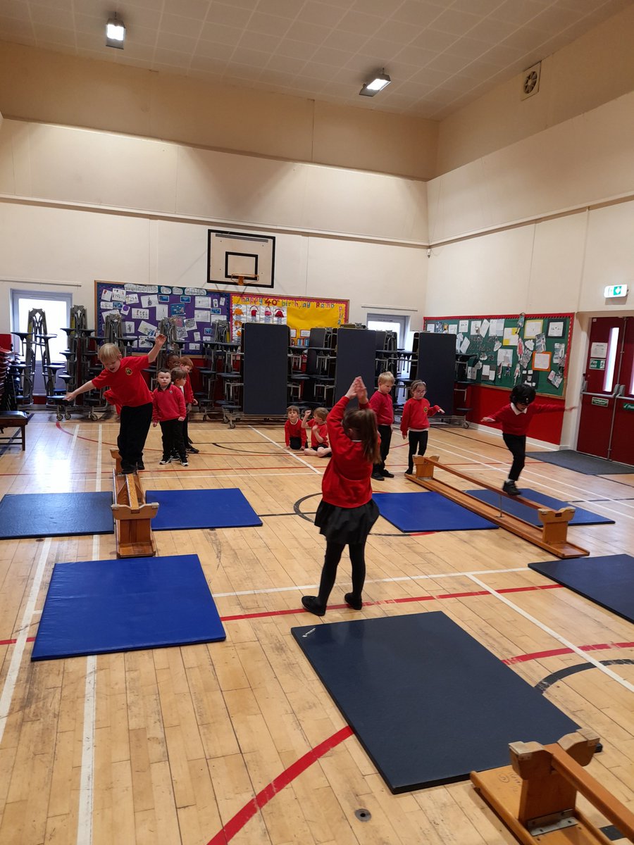 To complete our block of learning in gymnastics, we each put together a routine of 1 balance, 1 roll and 1 shape.  We had great fun challenging ourselves to balance along the bench too! @Ratho_Primary