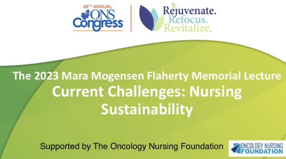 oncologynursing's tweet photo. During the Oncology Nursing Foundation's Mara Mogensen Flaherty Memorial Lecture, previous awardees launched a new panel discussion addressing the challenges facing nurses today. Continue the conversation by stopping by the ONF booth and picking up your 'Grow Your Passion' pin. https://t.co/ha9I9368ay