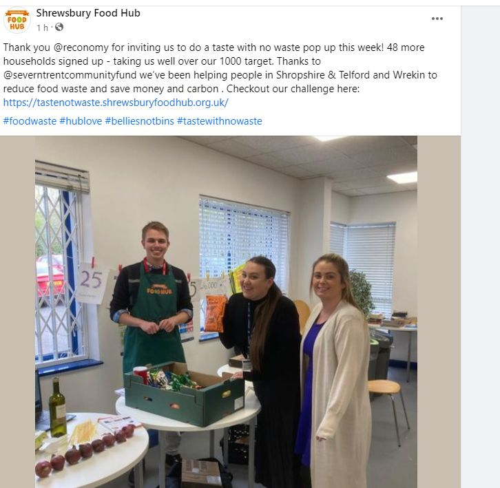It was great to have @ShrewsFoodHub at @ReconomyNews this week for their TASTED not WASTED event.

#foodwaste #hublove #belliesnotbins #tastewithnowaste
facebook.com/ShrewsburyFood…