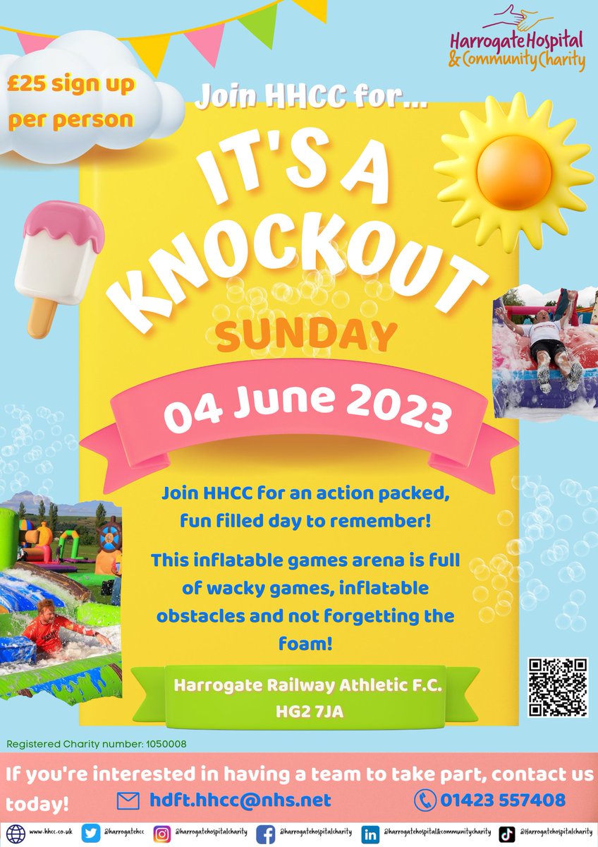harrogatehcc's tweet photo. Join HHCC for It’s A Knockout 2023! Explore the inflatable obstacle course in Teams of 10 and compete to become It’s A Knockout champions 2023! Sign up here today - https://t.co/2a3zZFD3Px

@THERAILFC https://t.co/2bTx4aEmQs