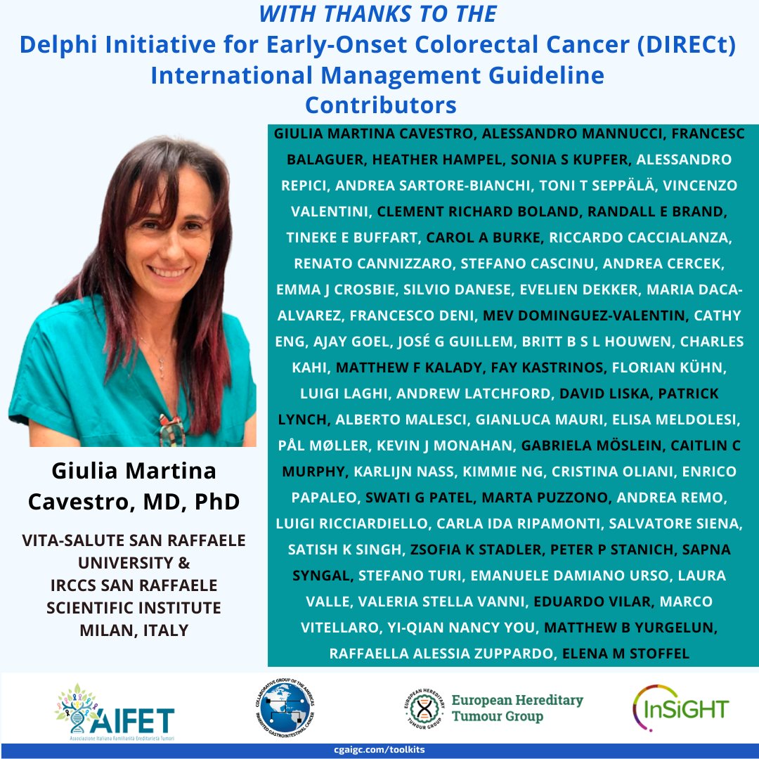 Attending #DDW2023 ? Be sure to touch base with @CavestroGM who will be giving a poster presentation ➡️Sun, May 07 ➡️12:30pm-1:30pm CST ➡️Delphi initiative for #eoCRC #DIRECt int'l management guidelines 👉See our #eoCRC toolkit 🔗tinyurl.com/ycdp27je #HereditaryGICancer