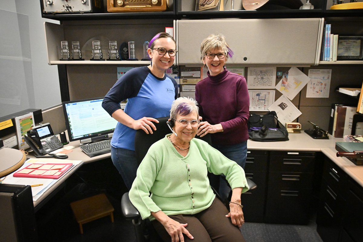 One of our amazing trio of front desk people is leaving us! Enjoy your well- deserved retirement Nancy! We'll miss you - and thanks to you all for being the welcoming front face of KCUR.