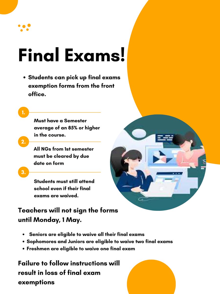 Read the poster below to learn about the final exam!🚨