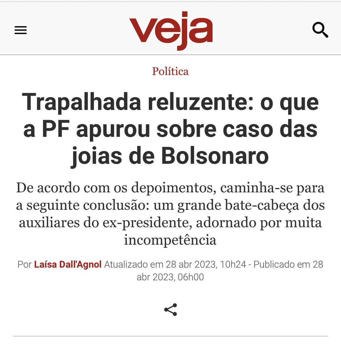fabiowoficial's tweet photo. Caso das JÓIAS:
A VERDADE na edição de hoje da @VEJA 
Meu agradecimento à Laísa e ao Sérgio que rapidamente compreenderam o óbvio, enquanto outros criam, inventam, distorcem e mentem. 
A VERDADE vence, SEMPRE. https://t.co/M1jvSmGkah