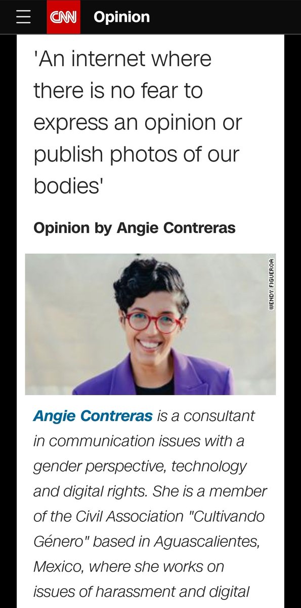 AngieConter's tweet photo. Muchas gracias por invitarme a compartir mi opinión sobre: How do we build or create an internet that women want? para #CNNAsEquals @CNNOpinion
https://t.co/YBz9OHj5J1
#ViolenciaDigitalNNyA, #ViolenciaDigital, #GirlsinICT, #InternetFeminista https://t.co/vYAMlTzt2z