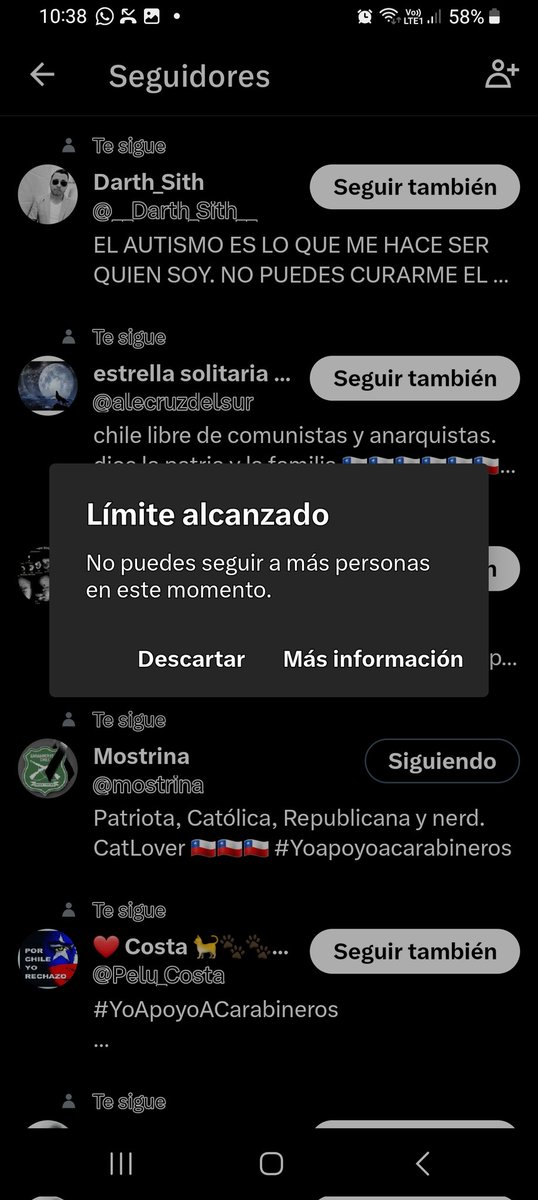 ainzua_k's tweet photo. Hace un mes que me tienen bloqueada para seguir otras cuentas! Que xu#$% Alguien más con éste problema? 😡 #lluvia #Elecciones2023 #SoloQuedaRepublicanosListaC https://t.co/PidW071YAf